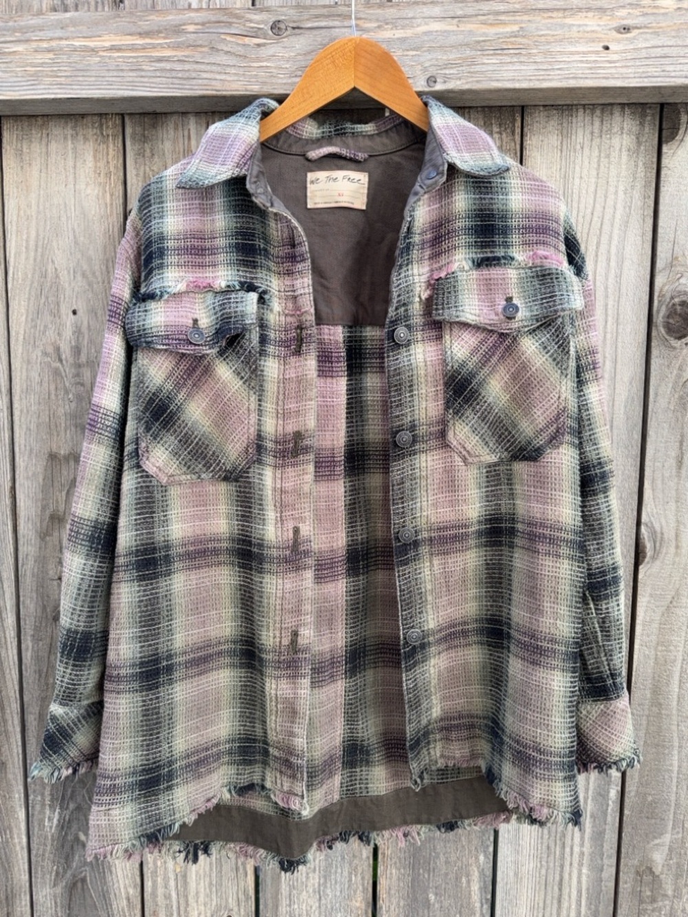 Free People We The Free Anneli Plaid Shirt Jacket Shacket Spanish Olive XS - Picture 5 of 16